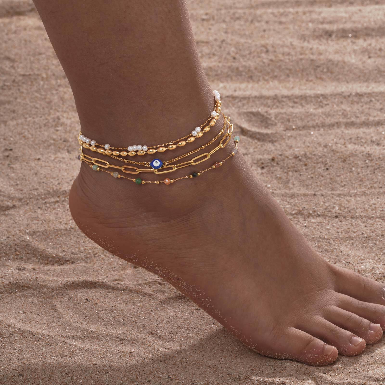 Jc Jewelry & Watches Photos - Pozłacana warstwowa bransoletka na kostkę dla